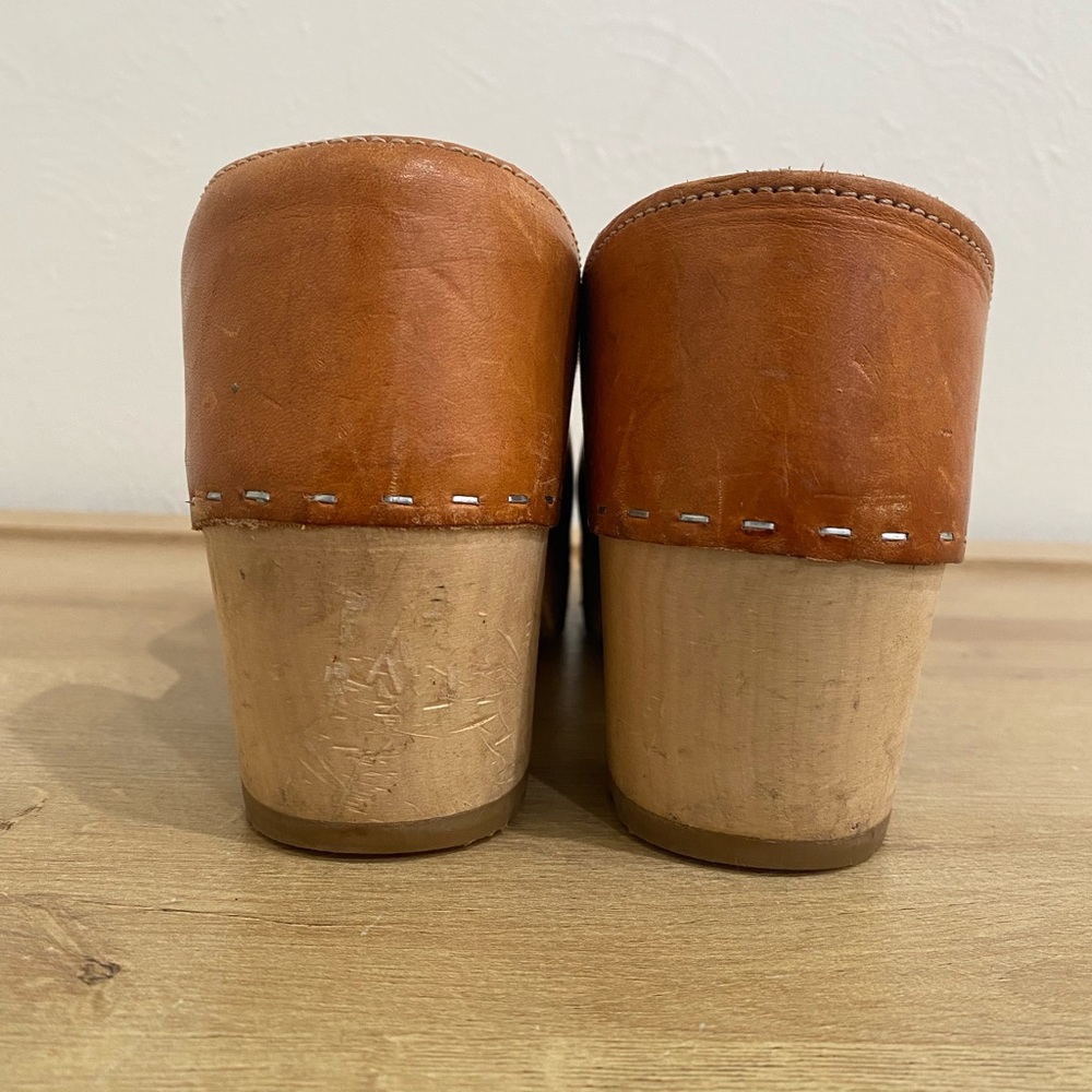 Sandgrens Brett Wooden Leather Clogs Brown EU 39 - Picture 8 of 11
